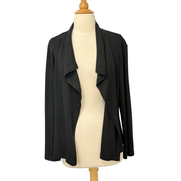 Eileen Fisher System Black 100% Wool Open Cardigan Long Sleeve Drapey Size M - Picture 10 of 10